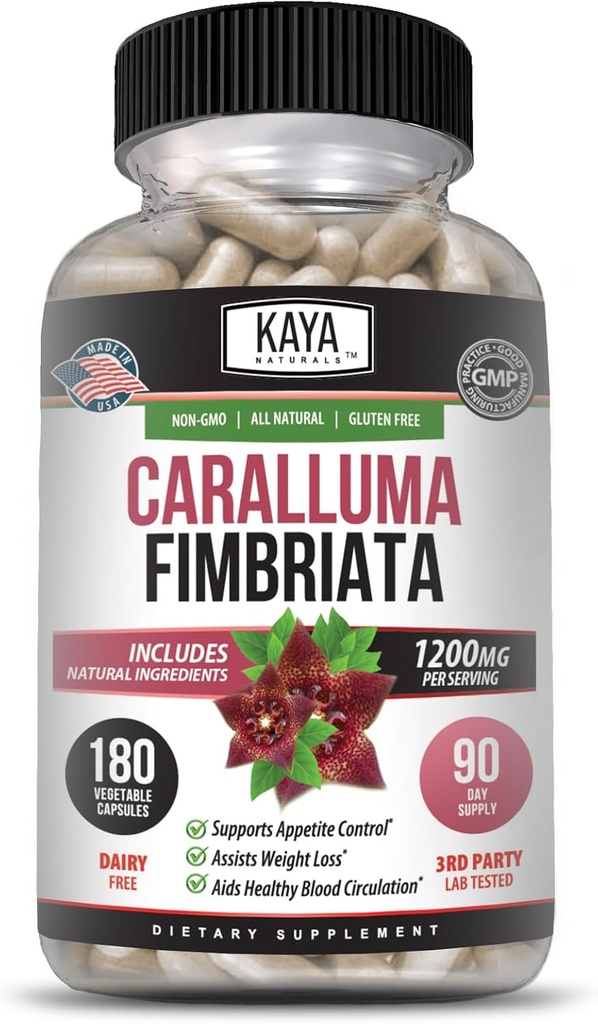 Kaya Naturals - Caralluma Fimbriata 1200mg High Potency Supplement Note 124; Maksimal styrke Naturlig Endurance Support, Vegetariske Kapsler (180 Tæl)