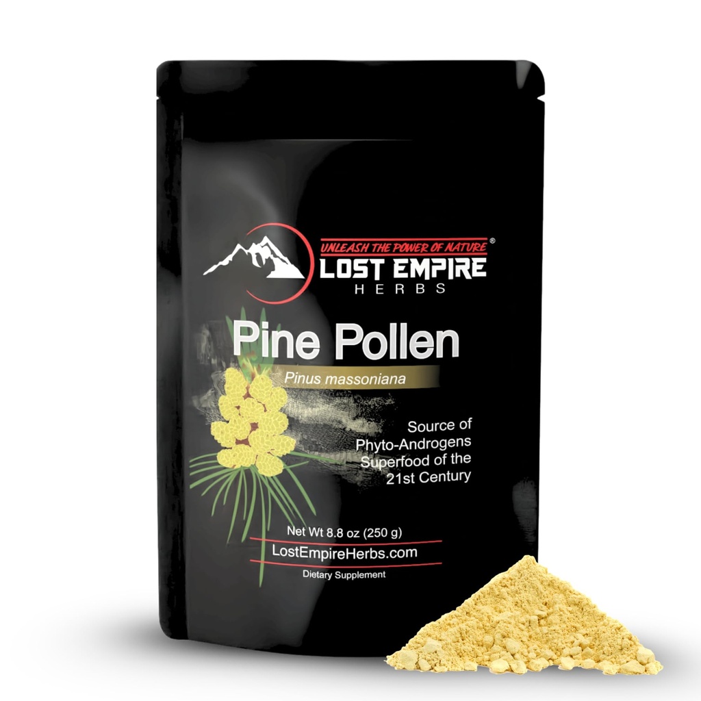 Pine Pollen Powder - Ikke-bestrålet, Wild Hartered, Cell Wall Cracked - Supplement Great for mænd og kvinder for energi, Vitalitet og lang levetid (250 Bedste)