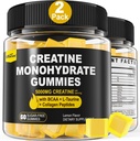 Creatine monohydrat Gummier for mænd og kvinder - med BCAA, Collagen Peptider, L- Taurine, Vitamin B12, D3, Chewables Creatine monohydrat 5g Per Servering, Natural Lemon Flavor, Sukker Free, 2 Pack