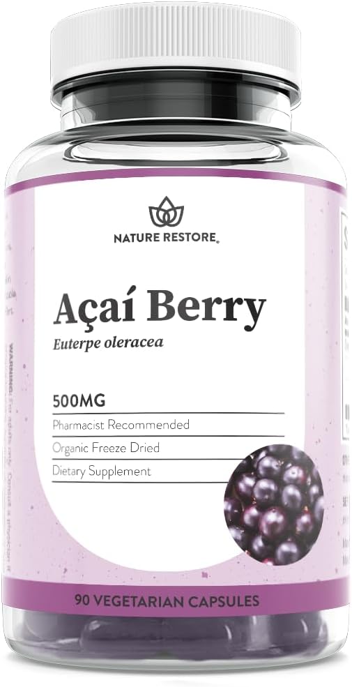 Nature Restore Organic Acai Berry Supplement, Freeze Dried, 90 Acai Berry Capsules, Non GMO, Gluten Free, Vegan