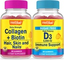 WellYeah Collagen+Biotin + Vitamin D3 5,000 IU Sugar Free, Gummies Bundle - Great Tasting, Vitamin Supplement, Gluten Free, GMO Free, Chewable Gummy