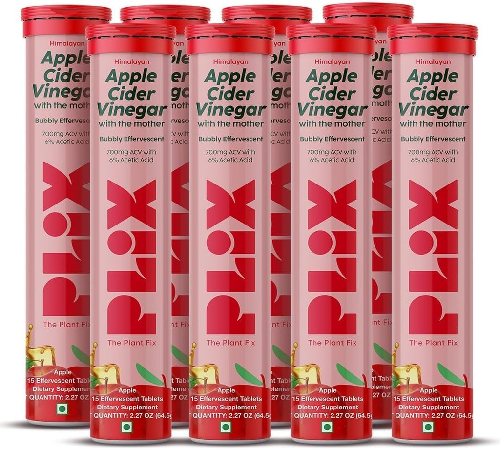 PLIX - PLANTEN FIX Æble Cider Vincitol Effervescent tabletter med moderen, 700mg ACV med VIT B12, B6, pakke af 8 • 124; Vegan, ingen tilsat sukker, ikke-GMO & gluten- fri