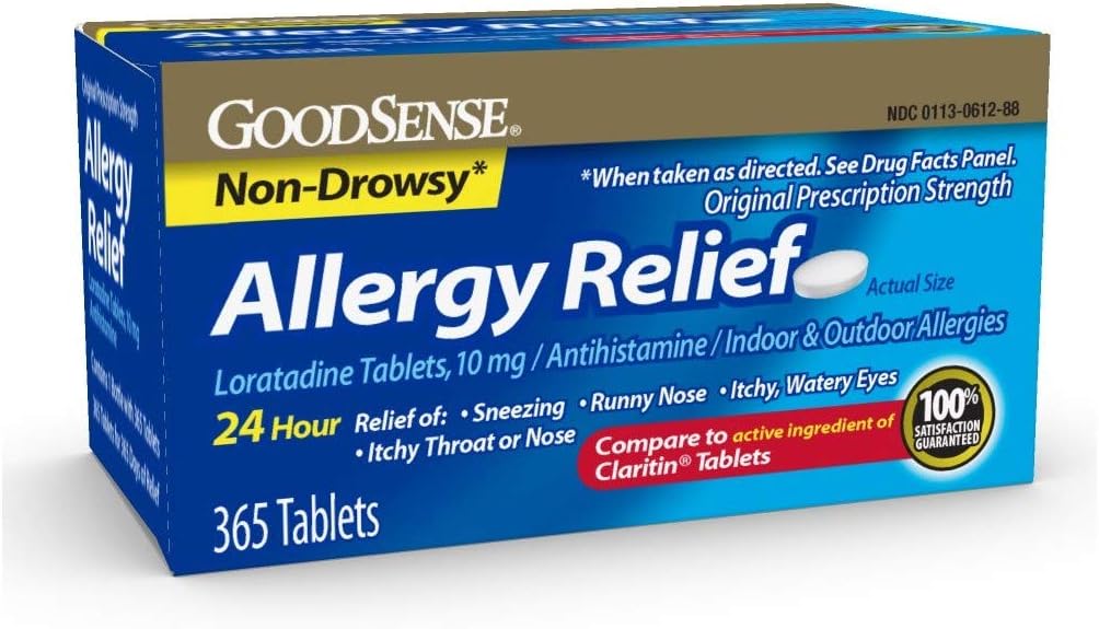 Goodsense Allergi Relief Loratadine 10 Mg 24 Hr tabletter, blå, 365 greve (pakke med 12)