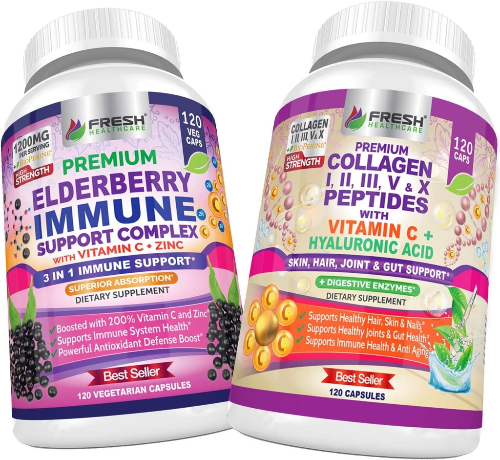 FRESH METHCARE Elderberry immunforsvar og Multi Collagen Peptider - Bundle