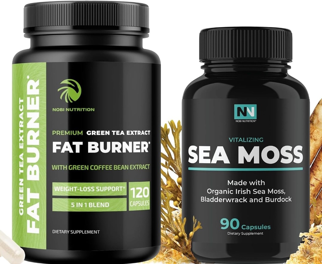 Irish Sea Moss and Green Tea Weight Loss Pills - 124; Metabolisme Booster & Thyroid Support med Bladerwrack, Burdock Root & Green Coffee - 124; Appetite Suppressant & Immunsupport - 124; 90 & 120 Kapsler