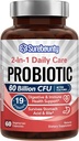 Probiotics 60 Billion CFU 19 Strains for Men & Women, with 100mg Prebiotic, Shelf Stable, 2-in-1 Daily Care Probiotic, Non-GMO, Digestive & Immune Health, 60 Veggie Capsules
