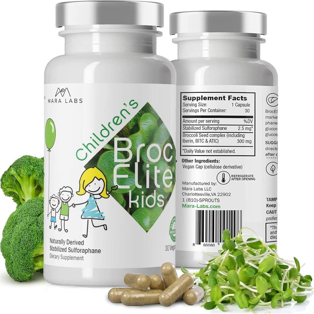 Mara Labs Kids Note 124; Broccoli Supplement w / naturligt stabiliseret Sulforaphane ekstrakt til børn