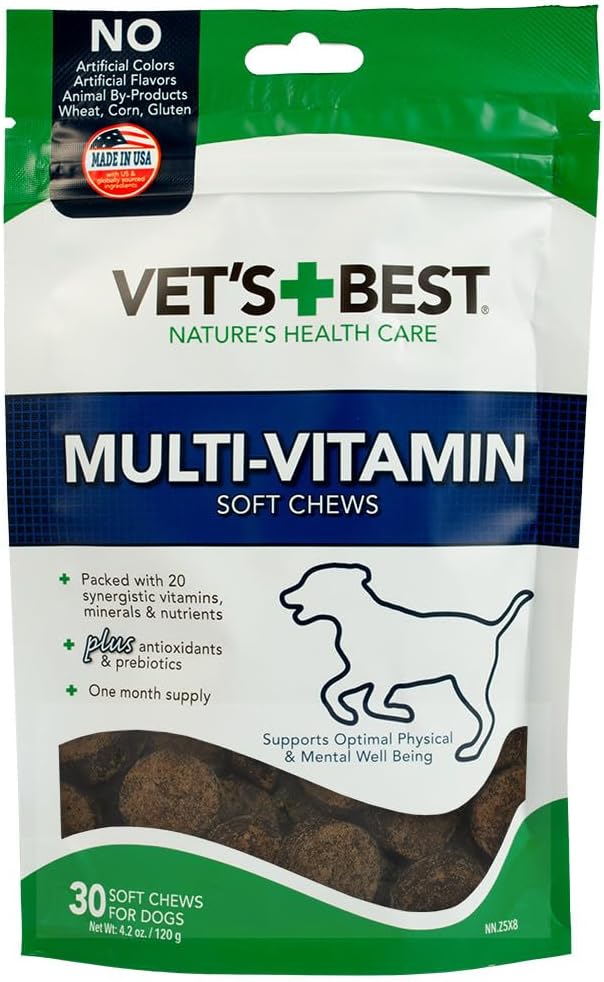 Vet 's Bedste Multi- Vitamin Soft Chew Hundetillæg - Vitaminer til hunde - Understøtter hunde fysisk og mental sundhed - 30 dages forsyning