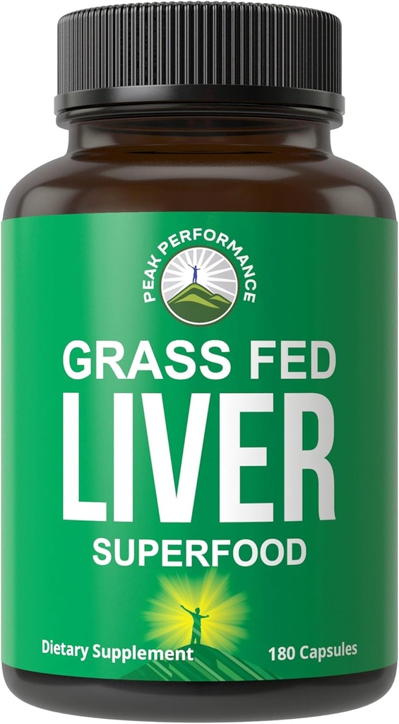 Peak Performance Grass Fed Desickated Beef Lever Supplement 180 Kapsler af Grassfed Lever Superfood piller indeholder naturlige jern, vitaminer, aminosyrer. Great for immunstøtte