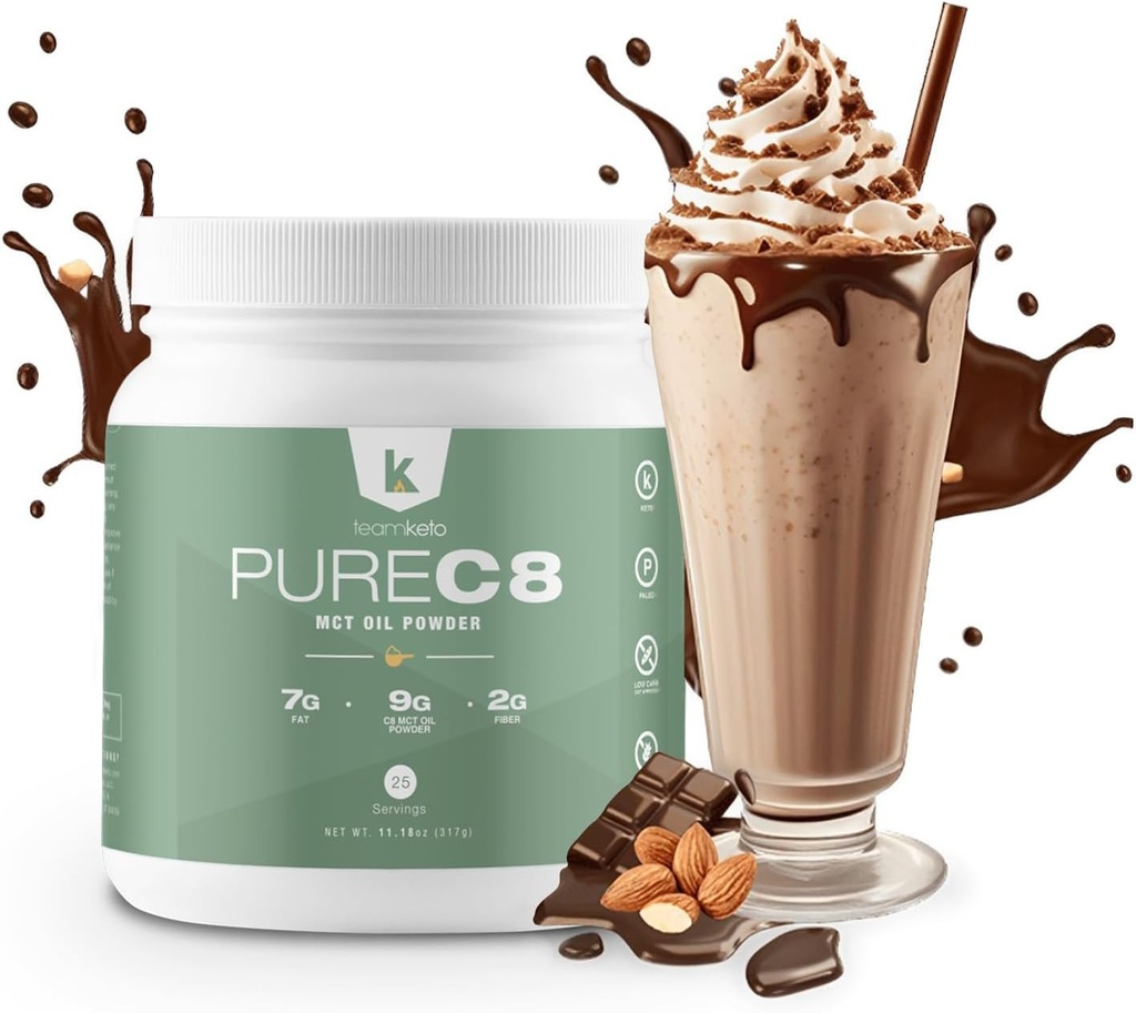 TeamKeto C8 MCT Oil powder –Chocolate Hazelnut Ketogenic MCT Coffee Creamer- Vegan-Friendly, Gluten Free & Made in a GMP Compliant, FDA Registered Facility- Perfect in Coffee Tea & Protein Shakes 270g
