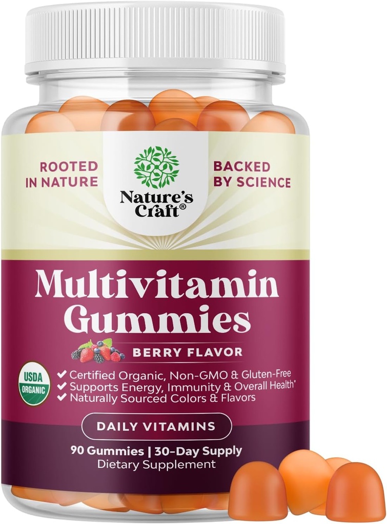 USDA Organic Multivitamin for kvinder og mænd - Vegansk Organic Multivitamin for mænd Gummies med zink & B Complex Vitaminer til forbedret energi Immunitet & daglig wellness - Vegan og non-GMO (1 måned)