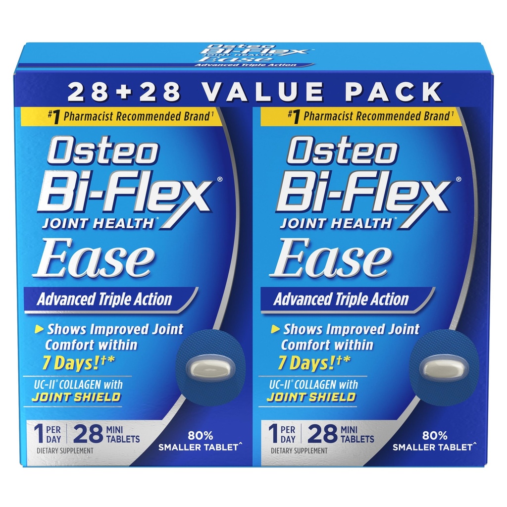 Osteo Bi- Flex Ease Advanced Triple Action med D-vitamin fælles kosttilskud, Mini- tabletter, 28 Greve, pakke med 2