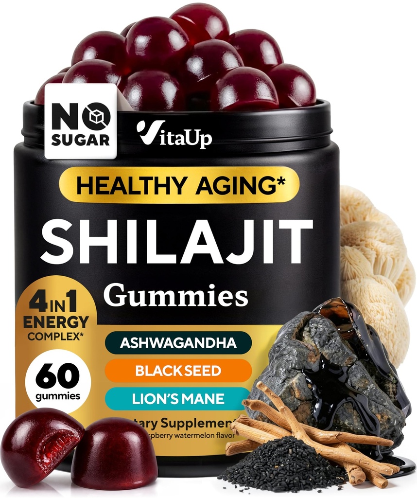 Himalayan Shilajit Gummies for Mænd & Kvinder - Pure Shilajit for Mænd Gummies - Sukker Free Gummy Kosttilskud med Fulvic Acid - Sund Aging, Immun & Energy Support - 60 Greve