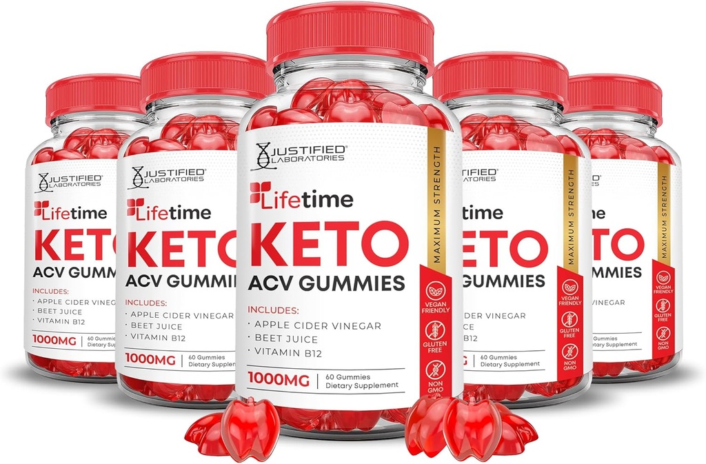 (5 Pack) Lifetime Keto ACV Gummies Advanced Formel 1000MG Lifetime Keto Gummies Apple Cider Vinagar Formuleret med Pomegranat Beet Juice Powder B12 Vegan Non GMO 300 Gummys
