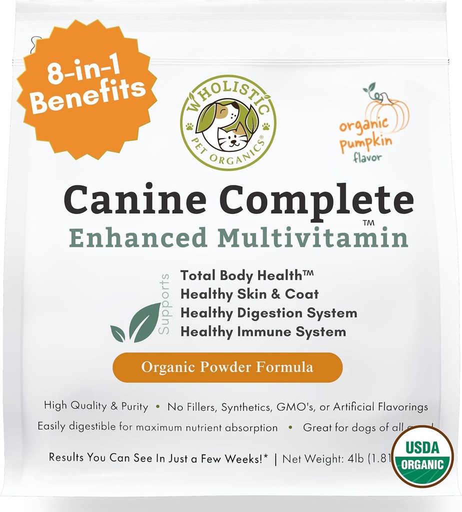 Wholistic Pet Organics Canine Complete - Hund Multivitamin Powder - 4 Lb - Daglige hunde vitaminer og kosttilskud til hjemmelavet mad - immunsystem, hud, Coat & Samlet sundhed - små og store Breed