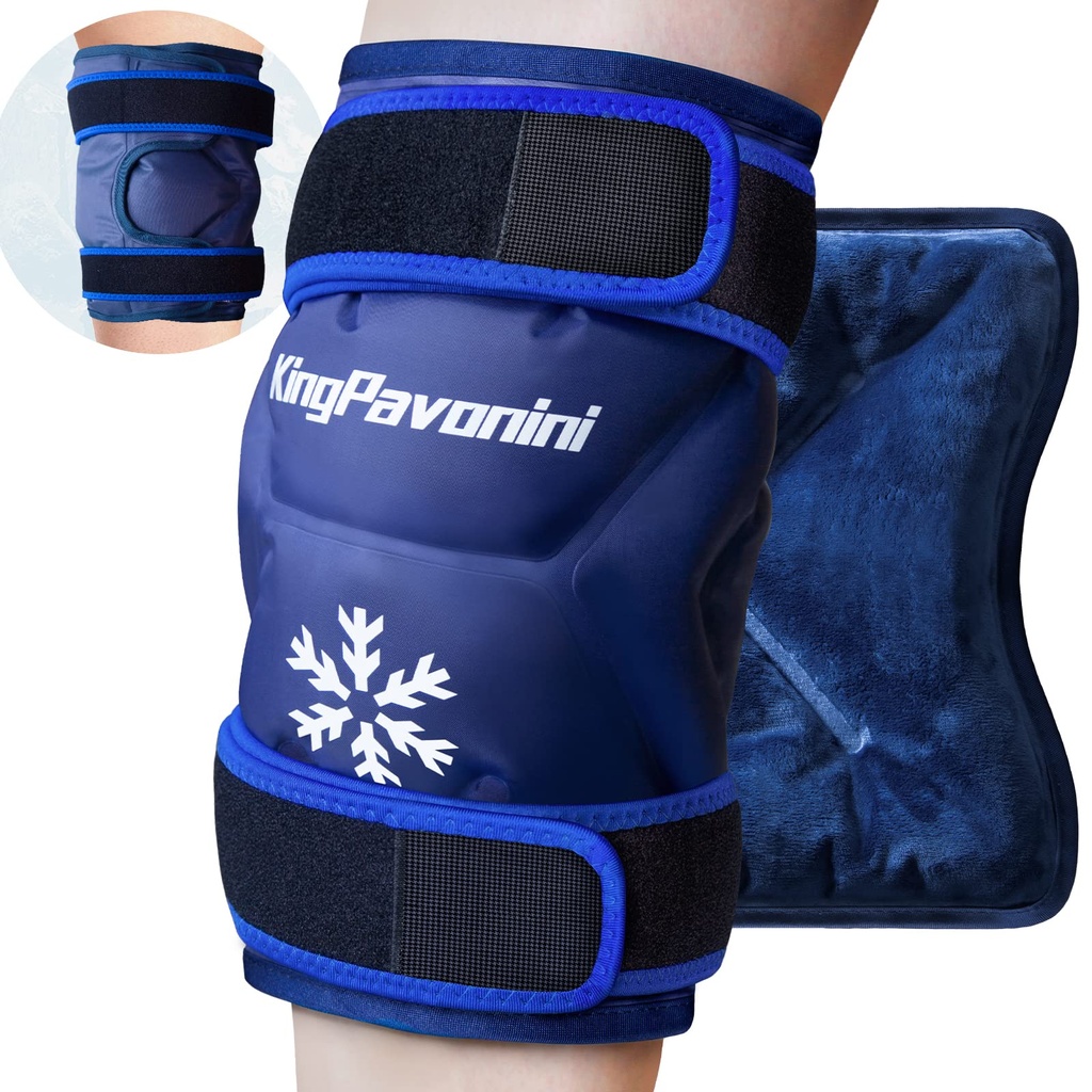 KingPavonini XXL Knee Ice Pack Wrap Around Total Knee Efter kirurgi, Stor Genanvendelig Gel Ice Pack til skader, Smerte Relief, Hævelse, Sportsskader, 1 Pack (blå)