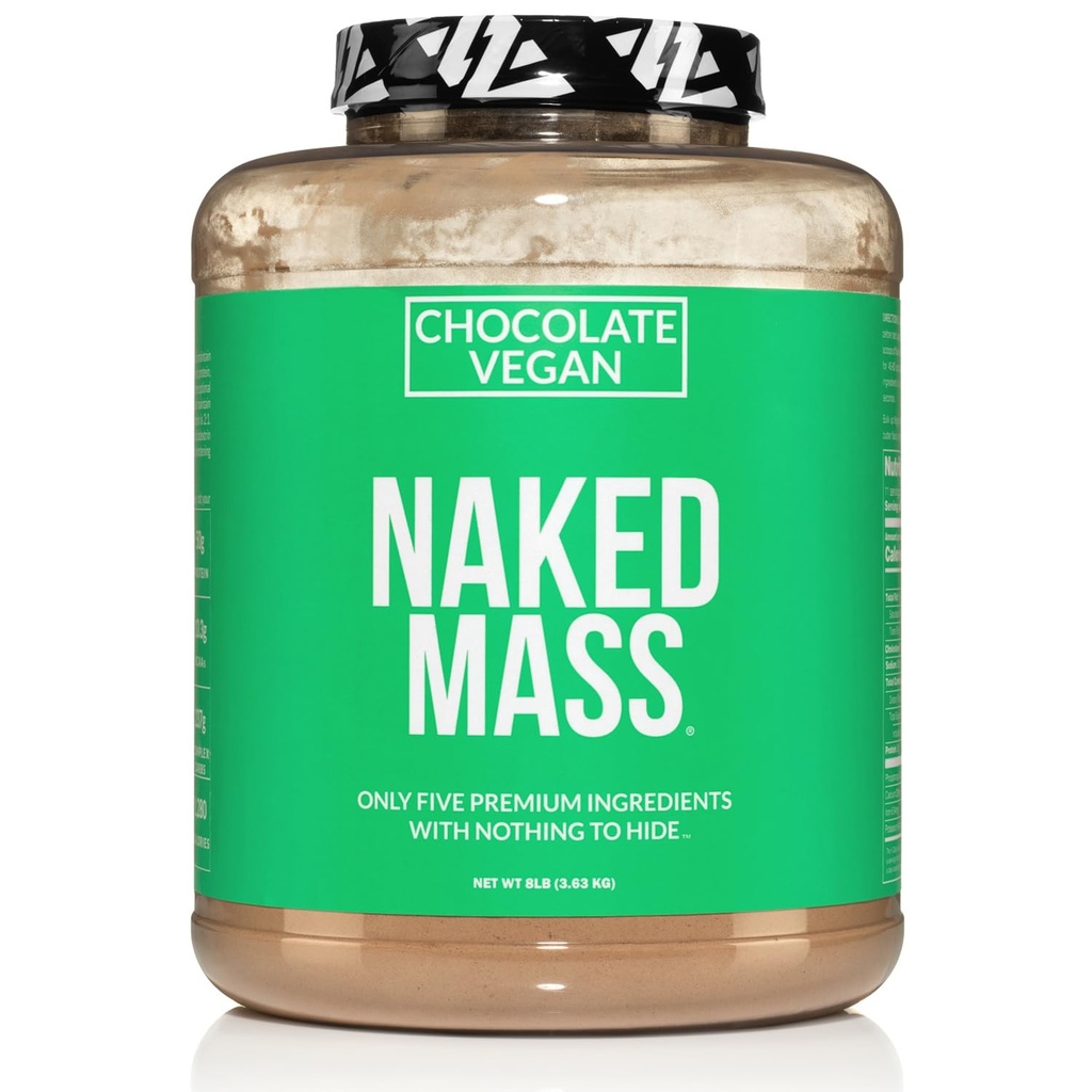 NAKED Vegan Mass - Chokolade Vegan Vægt Gainer - 1,280 Kalorier, non-GMO, Soy & Gluten Gratis, Ingen kunstige ingredienser - 8LB Bulk - 11 Serveringer