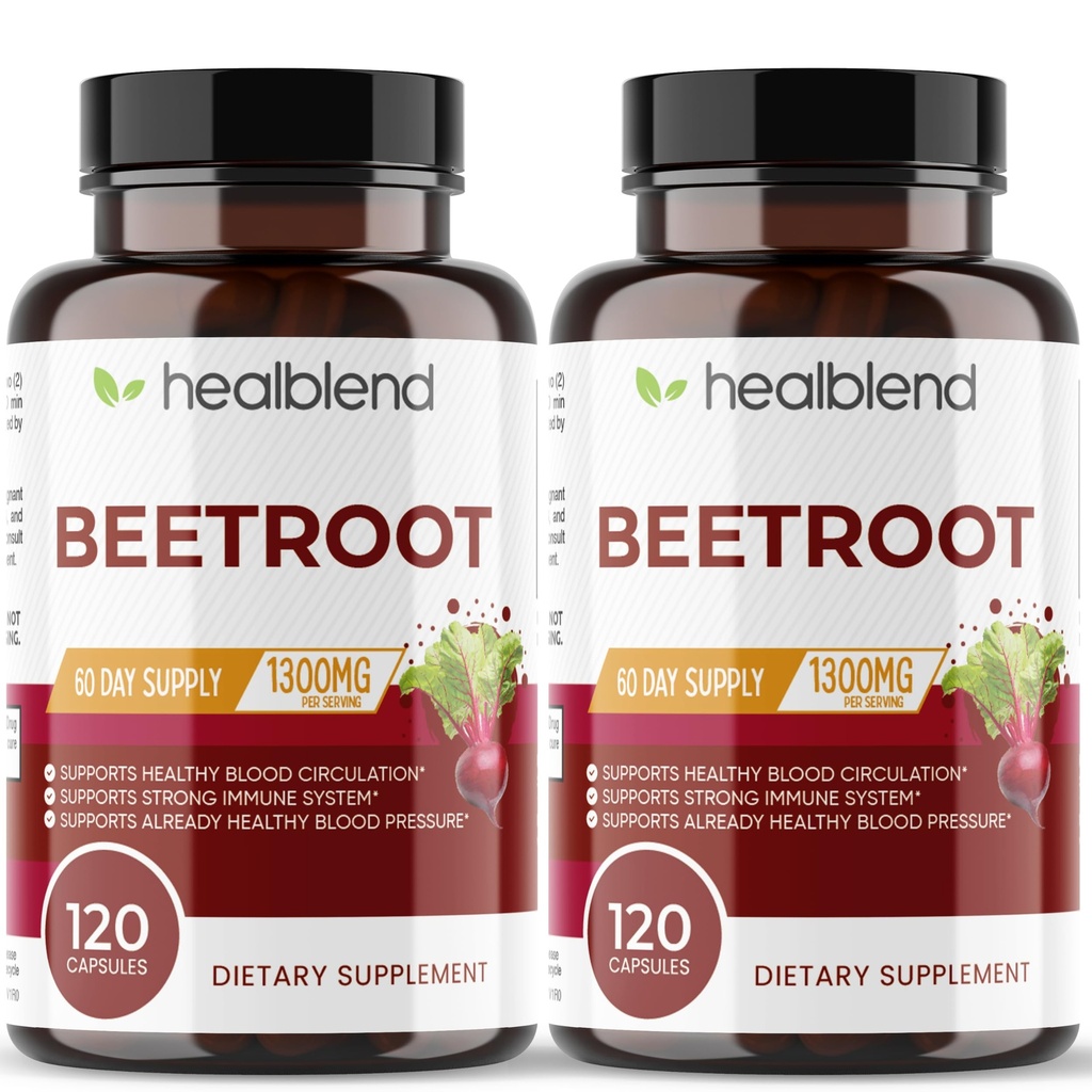 healmix Organic Nitroxide Beet Root Capsules 1300mg - Support Immunsystem, Nitroxide Booster - 120 Greve (2 Pack)