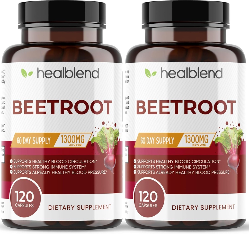 healmix Organic Nitroxide Beet Root Capsules 1300mg - Support Immunsystem, Nitroxide Booster - 120 Greve (2 Pack)