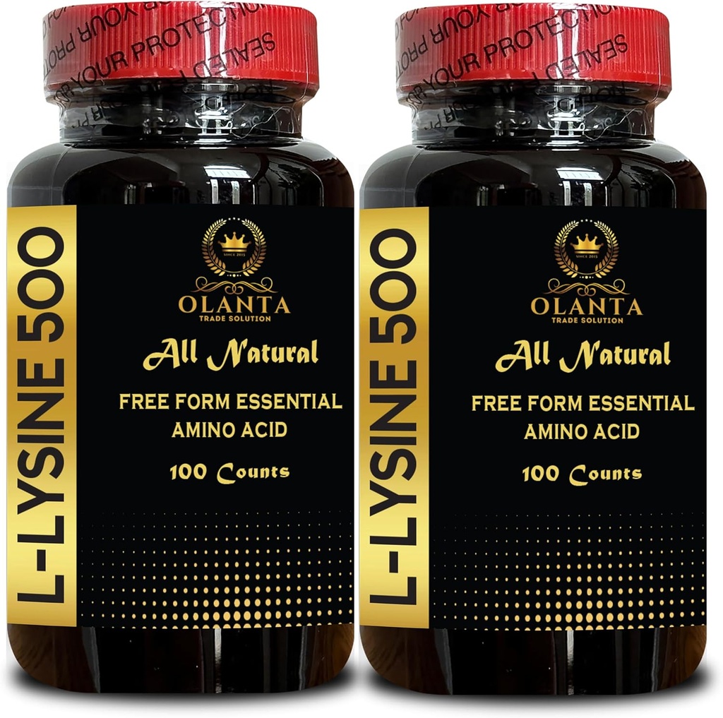 L-LYSINE 500 - Naturligt supplement Fremme Stress Support & Nervesystemet Sundhed, L- Lysin HCl, Daglig lysin indtag, Energiproduktion, Aminosyrevitamintilskud - 2 flasker 200 tællinger