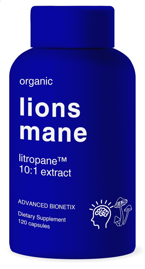 Organic Lions Mane Supplement 120 Kapsler. Brain Support Nootrop immunsystem Support Mushroom Supplement. 10X ekstrakt svarende til 18.000mg, Indeholder Patent venter Litropane ™