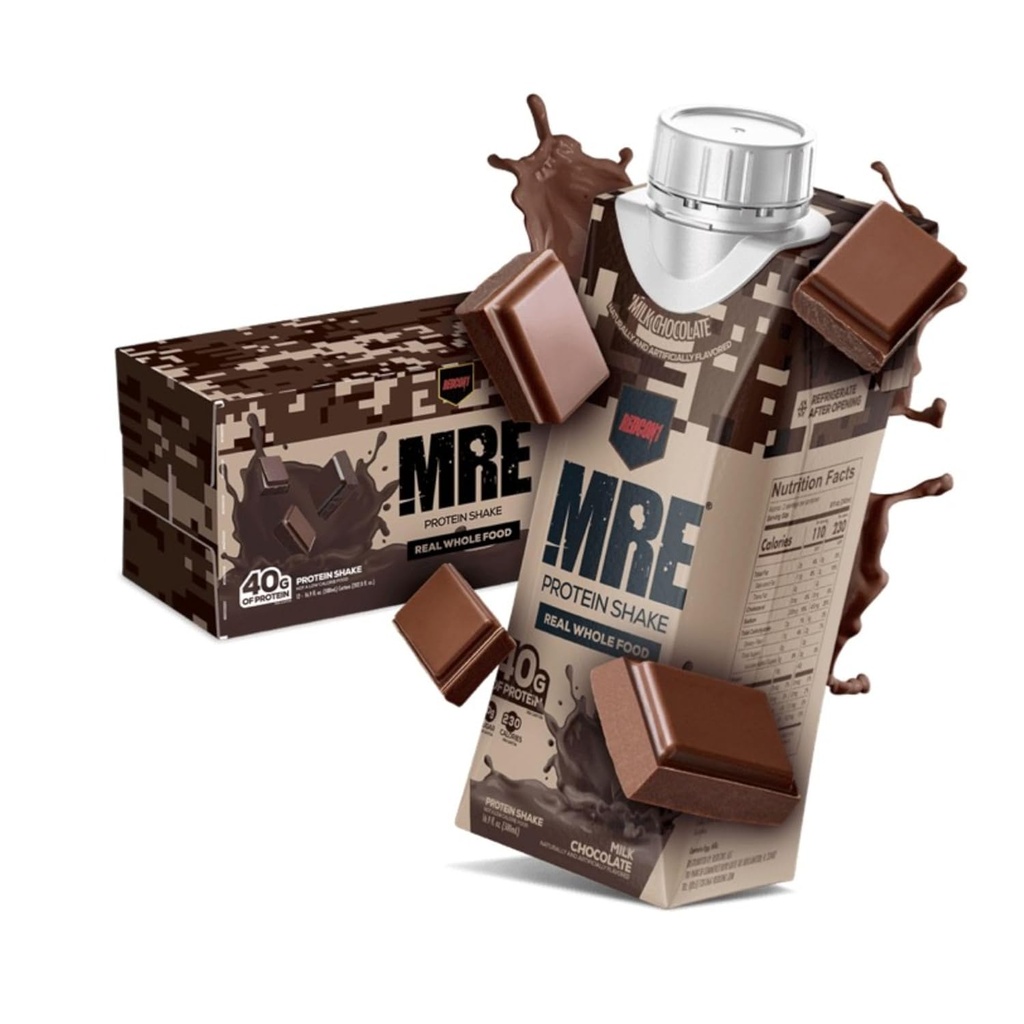 REDCON1 MRE Klar til at drikke Protein Shake, Milk Chocolate - Lactose + Whey Free RTD 40gr Protein Made with Real Whole Food Protein Blends - Keto- Friendly and Easy to Digest Nutritional Shake (12 Pack)