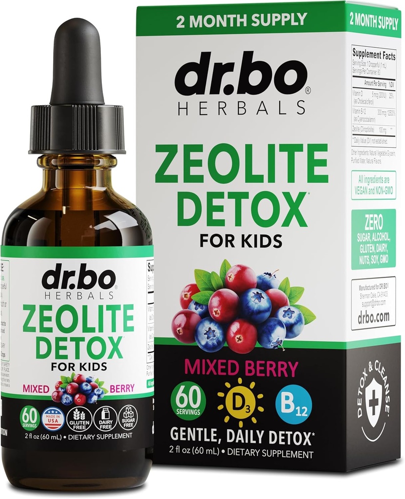 Zeolite Detox for Kids Liquid Drops - Avanceret Clinoptilolite med Pure Vitaminer B12 & D - Kids Gentle Body Daily Cleanse Focus & Tale Extra Clinoptilolite Zeolite Drops Detox Cleanse Supplement 2oz