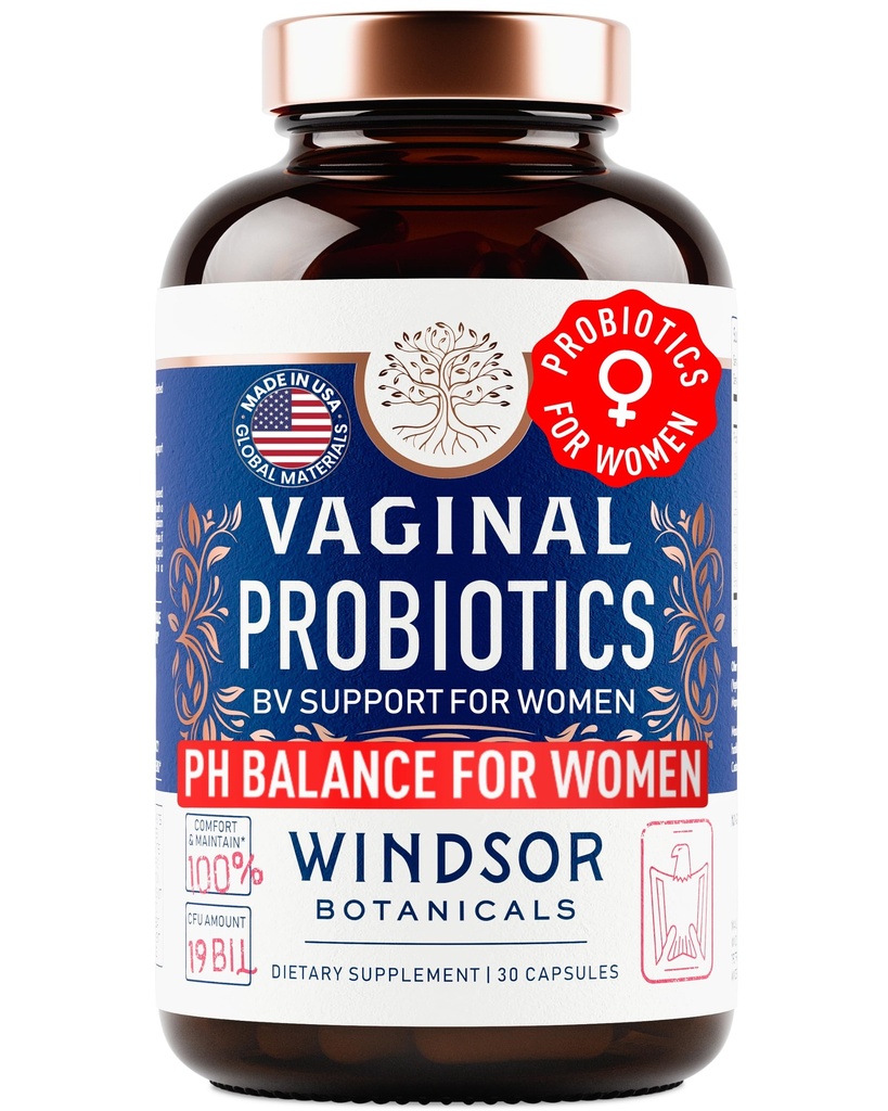 Vaginal Probiotika for kvinder - 19Bil CFU, En gang daglig Lactobacillus Salivarius Probiotic for PH Balance, fordøjelsesfremmende, Gut Health - Feminin Balance Complex for Women BV Support Supplements - 30 Kapsler