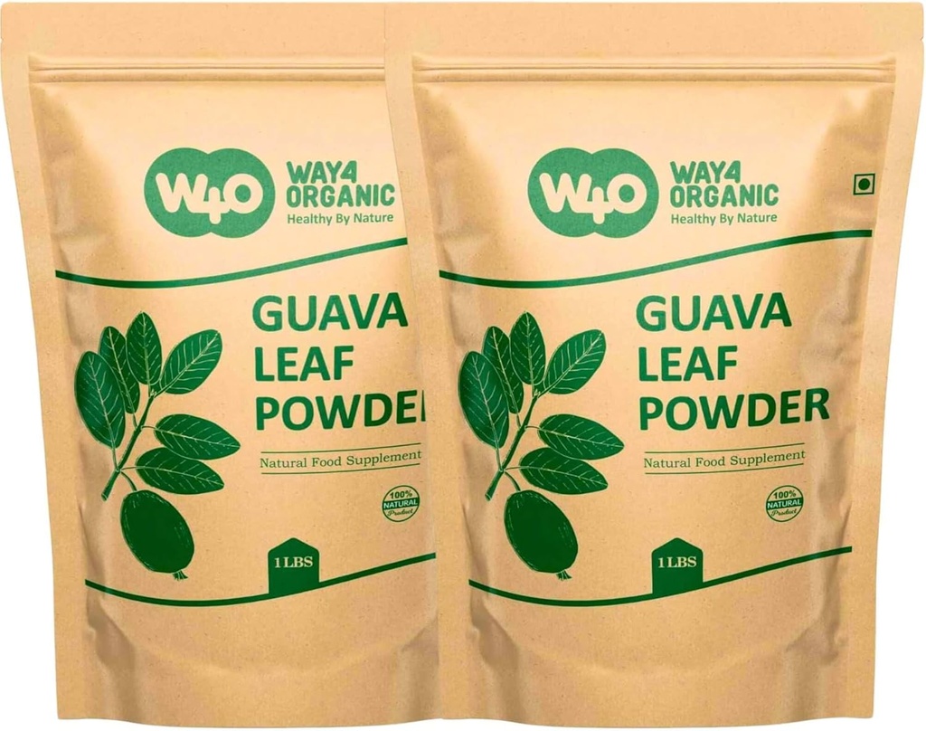 Guava Leaf Powder (100% Natural & Pure), Guava Leaf Tea, Hår Re- Growth, Hud & Nails, Ingen Preservatives, 100% Pure Guava Leaves (pakke med 2)