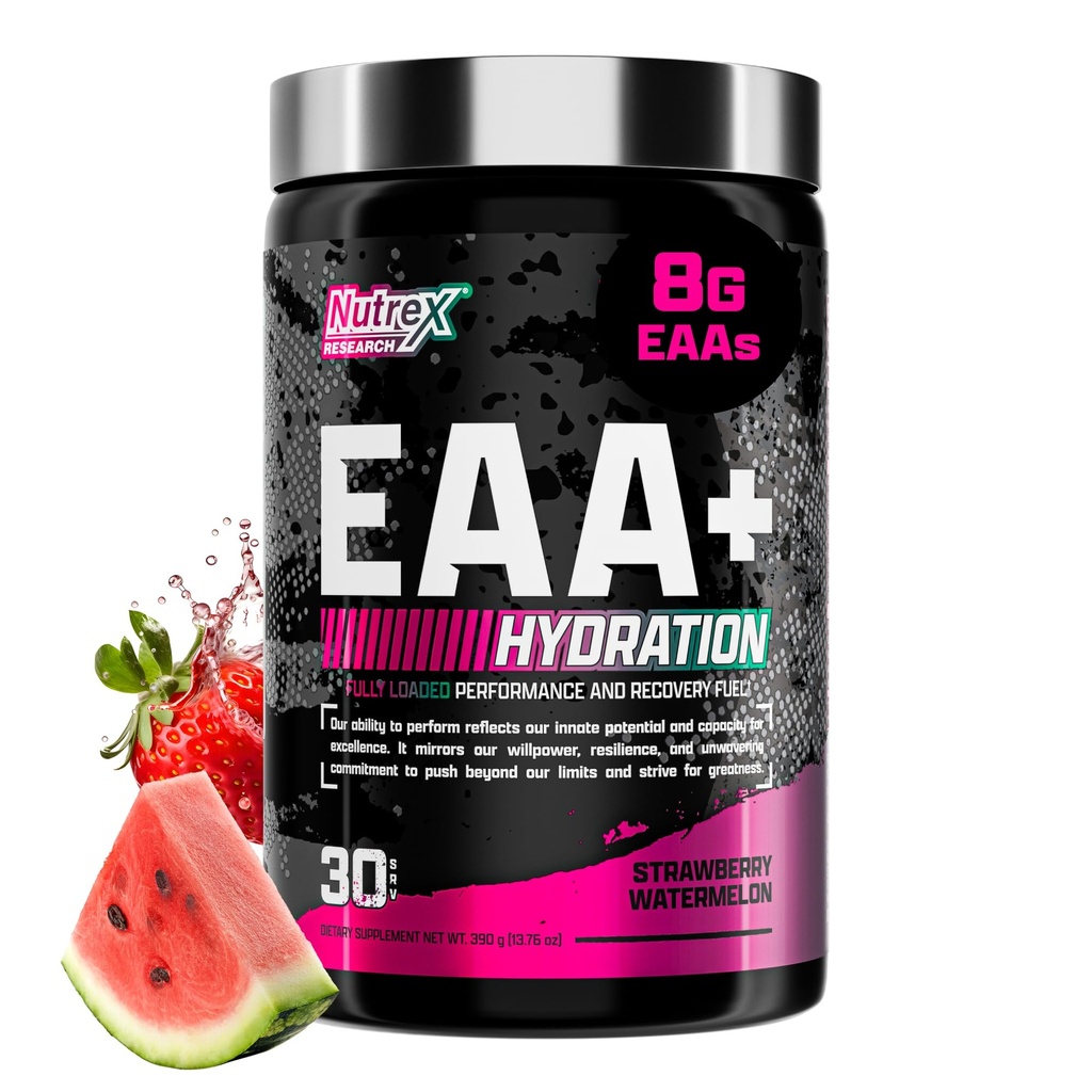 Nutrex Research EAA Hydration against 124; EAA + BCAA Powder against 124; Muscle Recovery, Strength, Muscle Building, Endurance against 124; 8G Essential Aminoacids + Electrolytes against 124; Strawberry Watermelon 30 Servering