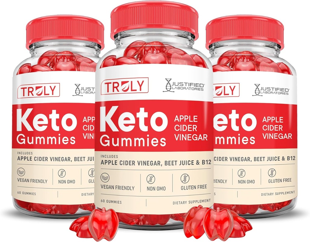 (3 Pack) Truly Keto ACV Gummies Advanced Formel 1000MG Truly Keto Gummies Apple Cider Vinagar Formuleret med Pomegranate Beet Juice Powder B12 Vegan Non GMO 180 Gummys