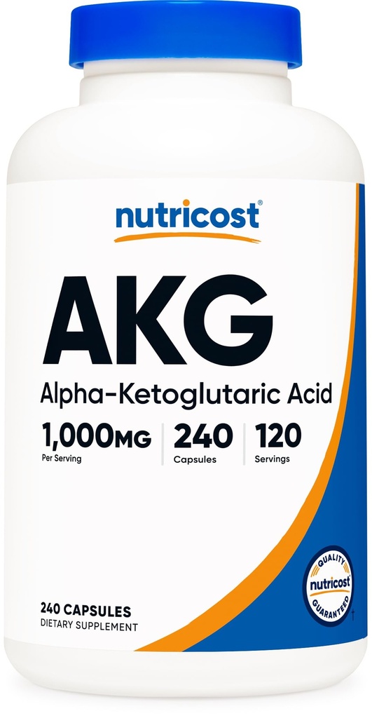 Nutricost AKG Alpha Ketoglutarsyre Supplement 1.000 mg, 240 kapsler, 120 Servere per flaske - Kraftfuld Precursor til Glutamin & Arginin, Energy Support Supplement