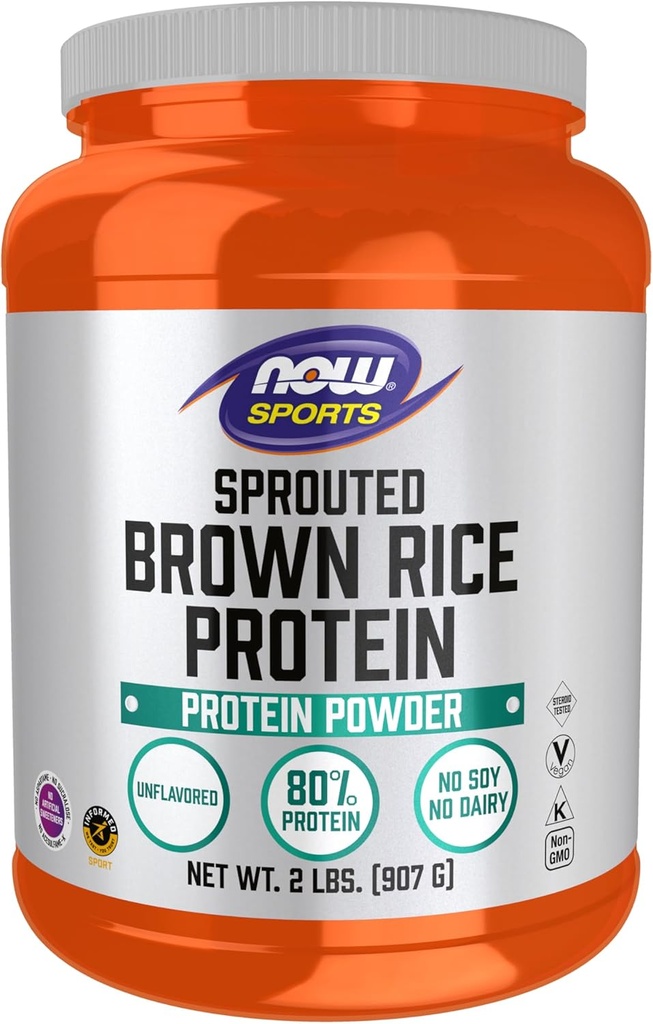 Now Foods Sports Nutrition, Sprunted Brown Rice Protein, 80% Protein, Unflavored Powder, 2- Pound
