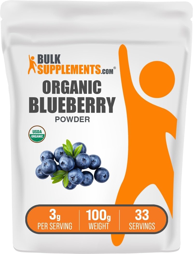 BulkSupplements.com Organic Blueberry Powder - Antioxidant Support, Bluberry Supplement - Vegan & Gluten Free, 3g per Serving, 100g (3.5 oz) (Pack of 1)