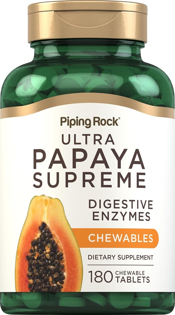 Piping Rock Papaya Digestive Enzymes Chewables | 180 Tablets | Supplement for Women and Men | Tropical Flavor | Vegetarian, Non-GMO, Gluten Free Formula
