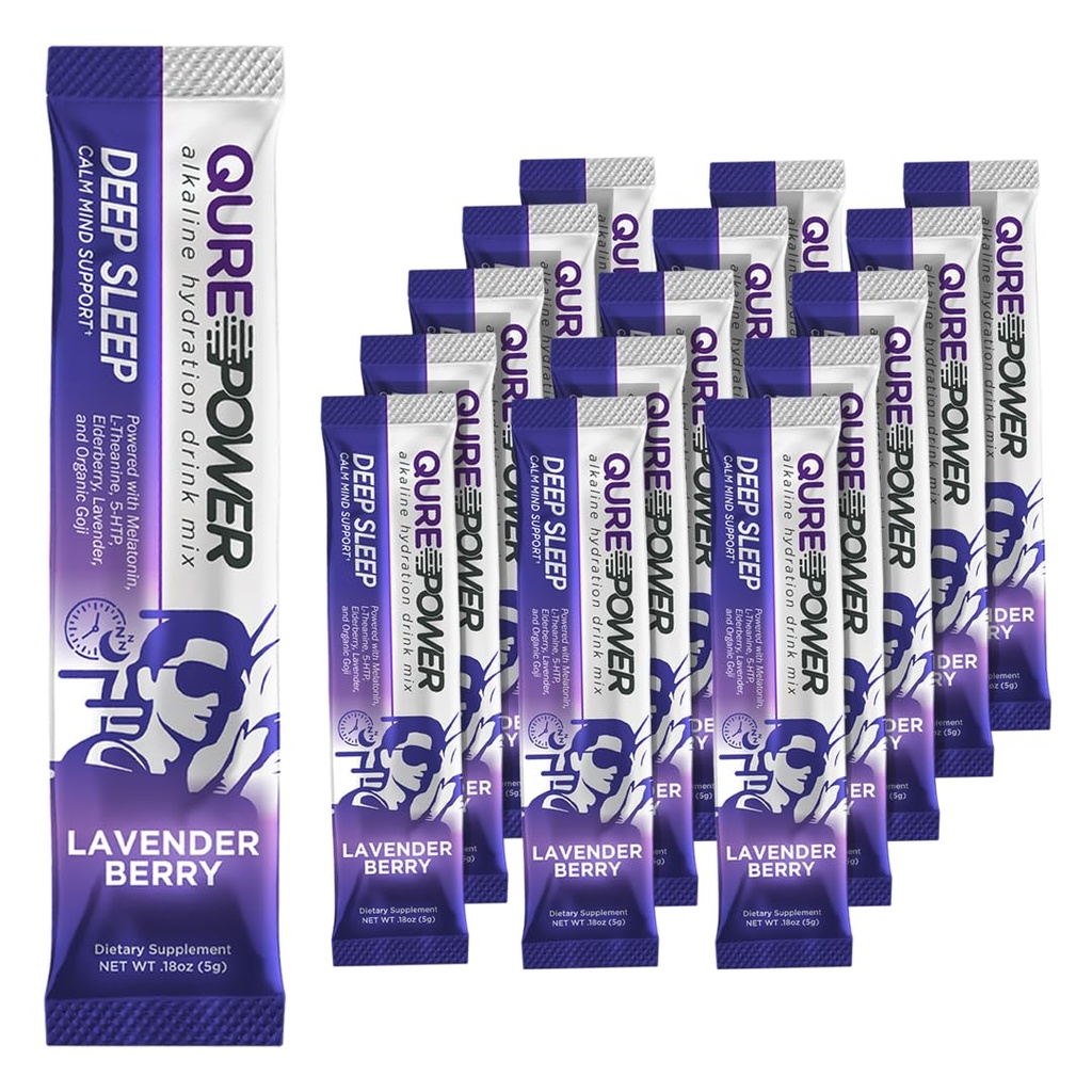 QURE Deep Sleep Aid Drink Mix w / 5mg Melatonin & L- Theanin for Stress Relief Dex124; Non - Habit Forming Magnesium & 5 - HTP Powder Mex124; Alkaline Hydration Mex124; 15 sticks (1 Box)
