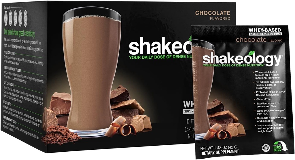 BODi Shakeology Whey- Based Protein Powder - Gluten- Free Superfood Shake med vitaminer og mineraler - Hjælper støtte sund vægttab & Gut sundhed, chokolade, 14 individuelle pakker
