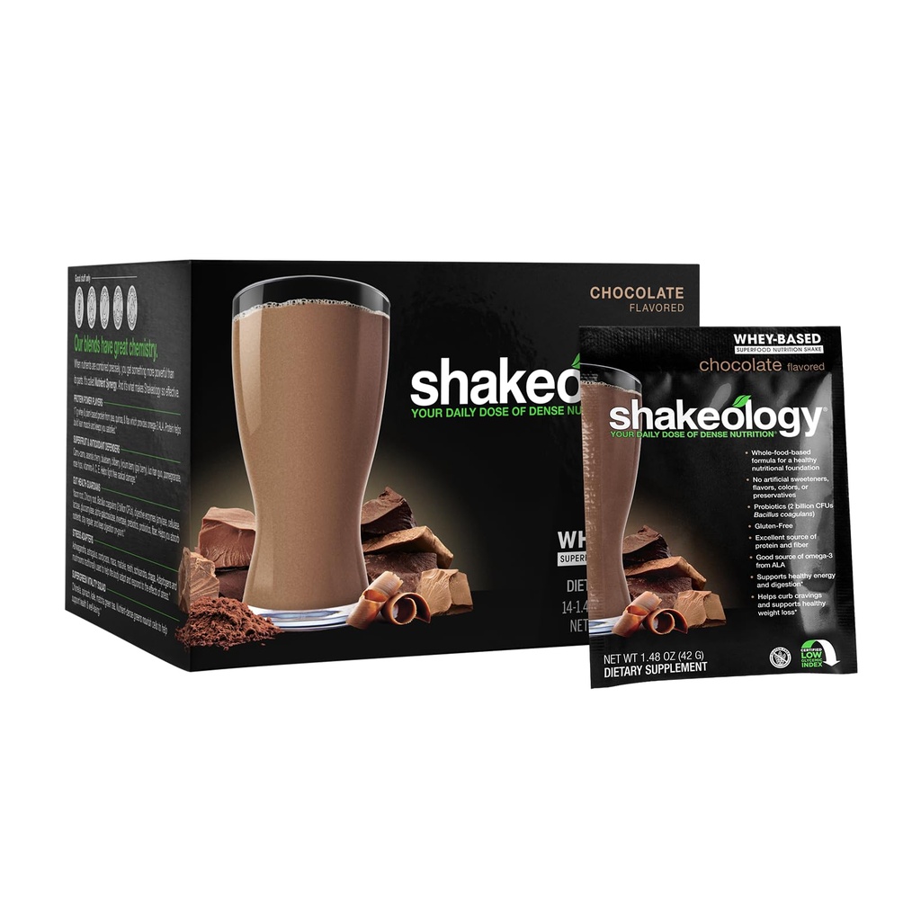 BODi Shakeology Whey-Based Protein Powder – Gluten-Free Superfood Shake with Vitamins & Minerals – Helps Support Healthy Weight Loss & Gut Health, Chocolate, 14 Individual Packets