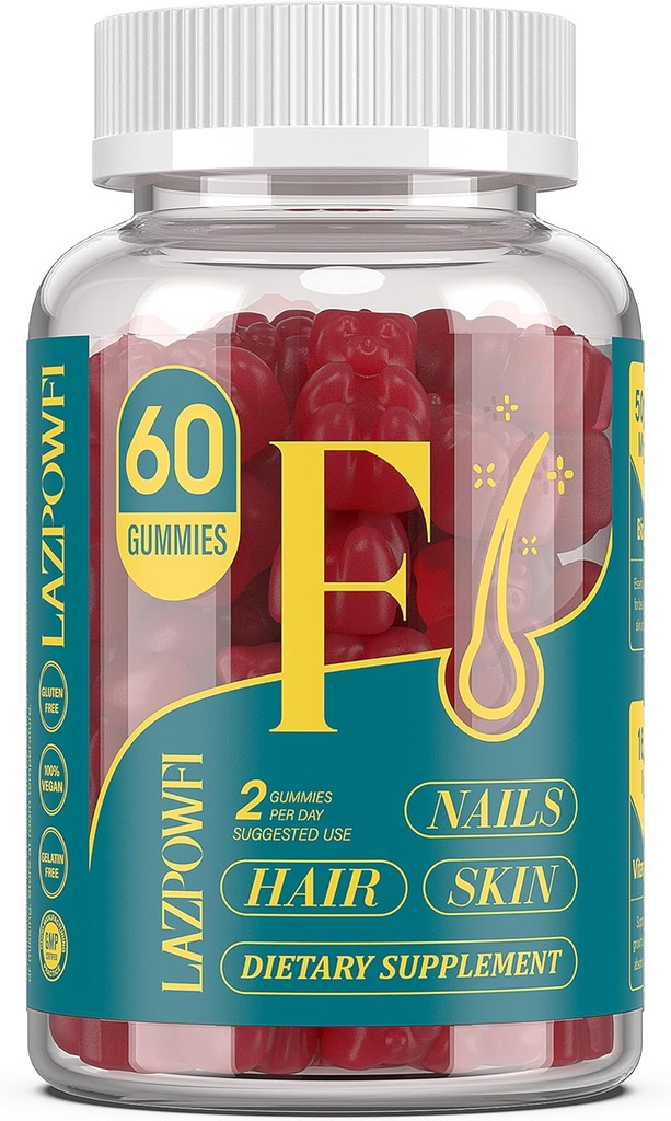 Biotin gummies for hår, hud og negle - hårvitaminer til mænd og kvinder, 10,000mcg Max Strength Vitamin B7 til hårvækst og stærkere negle, 60 Counts - Cranberry Falvor