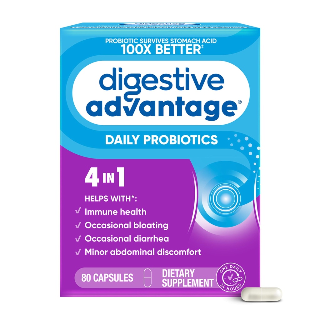 Fordøjelsesfordele Probiotika til fordøjelsessygdomme, Daglig Probiotika til kvinder & mænd, Understøtter Gut Sundhed, Lejlighedsvis Bloating & Diarré, Mindre Abdominal ubehag, & immunforsvar, 80ct kapsler