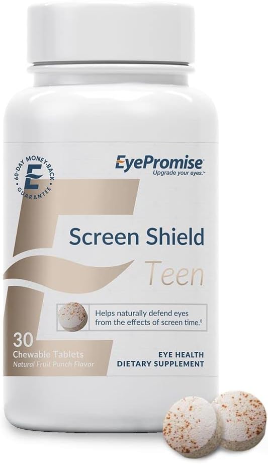 EyeLovy Screen Shield Teen Eye Vitamin - 30-Greve, 30-Day Supply - Chewable Eye supplement til børn med Zeaxanthin, Lutein, Zink & Vitamin til trætte, trænede øjne