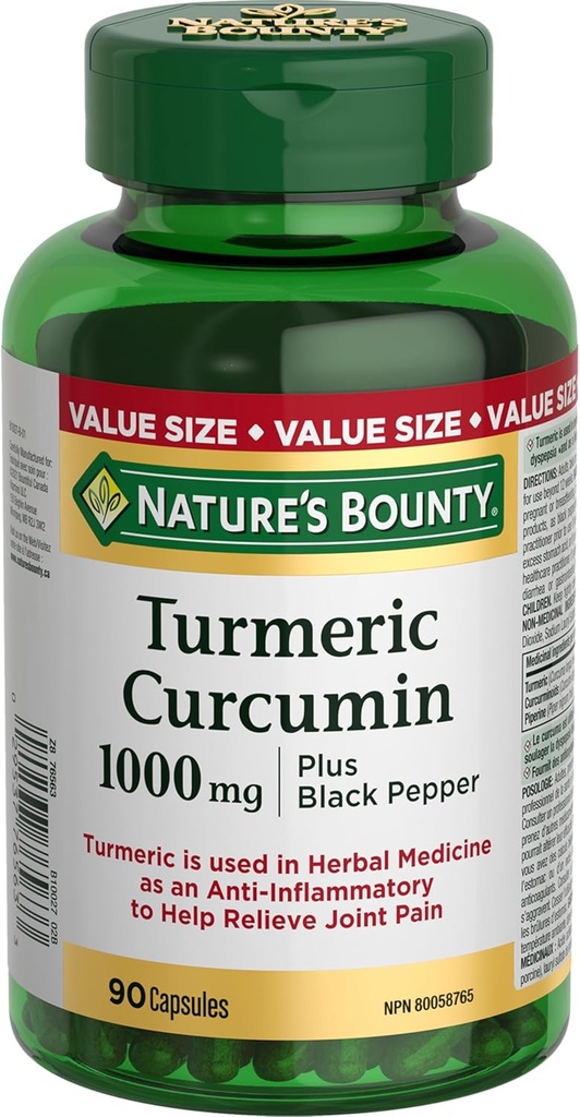 Nature 's Bounty Gurkemeje 1000mg Plus Black Pepper, 90 Kapsler