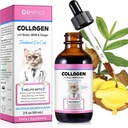 Collagen til katte, Kat Collagen flydende dråber til katte med biotin, MSM & Ginger fordøjelsesstøtte & immunitet, Itch Relief, Hud & Coat og fælles sundhed, Kat Supplement 60ml