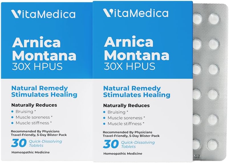 VitaMedica Arnica Montana Blister Pack 30X Tablets for Bruising Pain and Swelling | Plant Based Formula | Recommended by Plastic Surgeons | Natural Recovery Surgery Or Injury | 2 Pack | 30 Servings