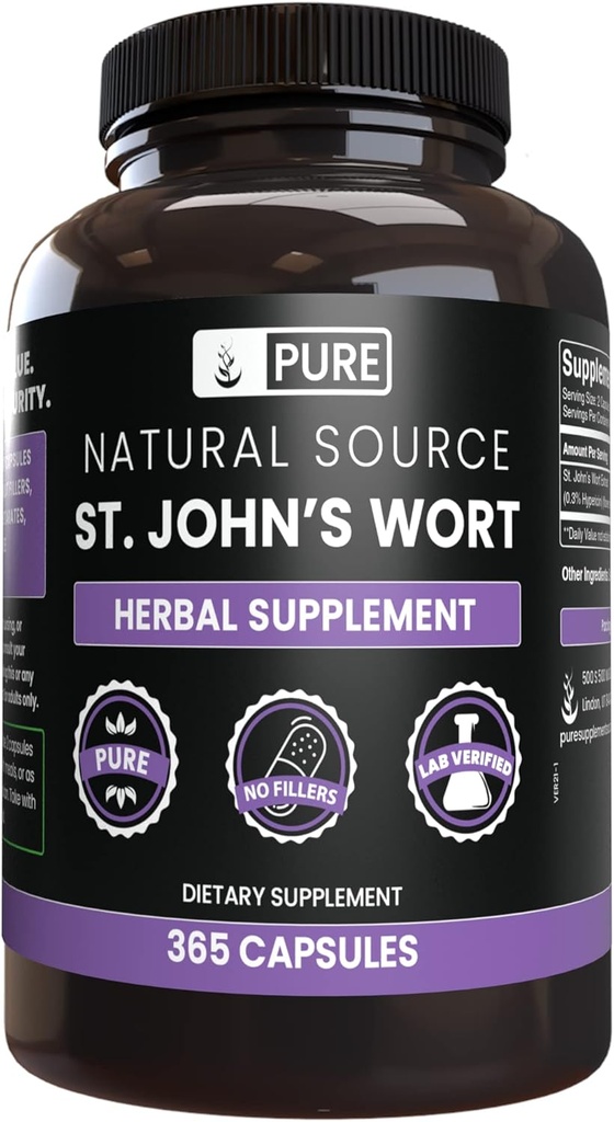 PURE ORIGINALSKE INGREDIENSER St. John 's Wort (365 kapsler) Ingen Magnesium eller Rice Fillers, Altid Pure, Lab Verified