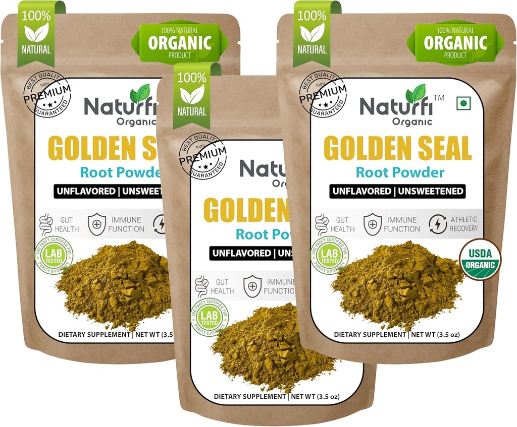 Naturefi Organic Goldenseal Root Powder - 10.5 oz, 300 Servere * USDA Organic Measures 124; Lab Testet * Pure Natural Goldenseal Root Powder supplement