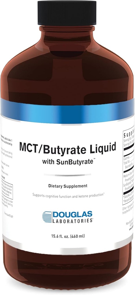 Douglas Laboratories MCT / Butyrate Liquid with SunButyrate ttesmå 124; giver stærkt koncentreret capvamidsyre og butyric acid i en pleasant væske; 15,6 fl. oz.