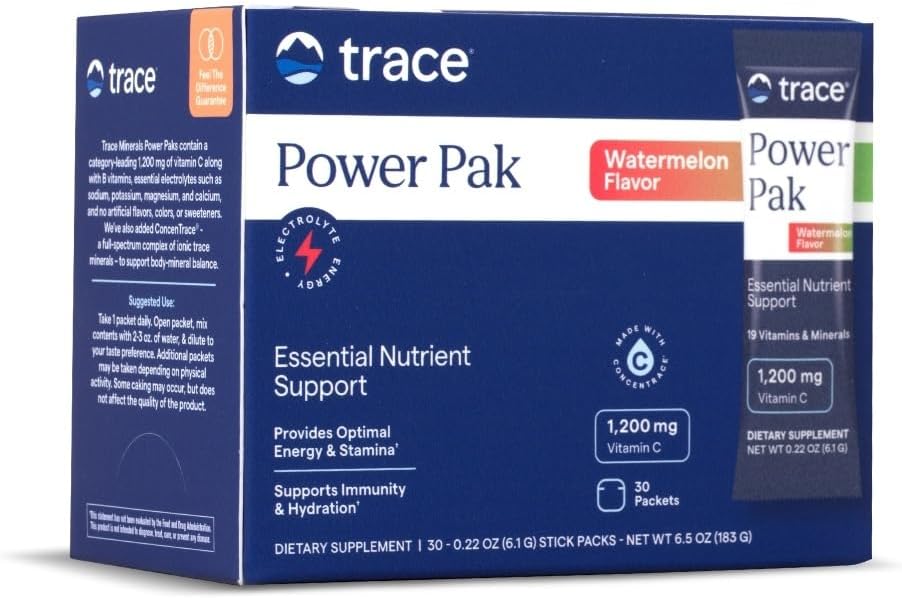 Trace Minerals Power Pak - Multivitamin pakker til essentiel ernæringsstøtte - hydrering, immunitet og energi - naturlige vitaminer & mineraler - Vandmelon Flavor - 30 Pakker