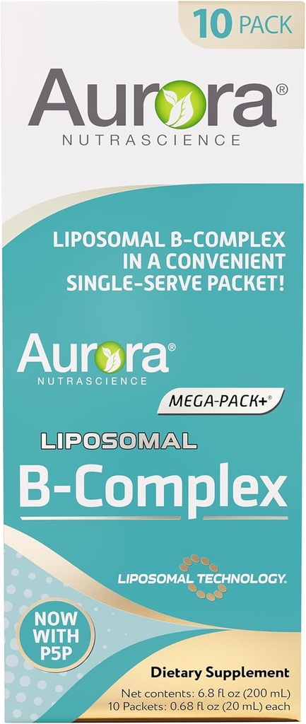 Aurora Nutrascience Mega- Liposomal B- Complex + C-vitamin, understøtter energi, immunforsvar og nervesystem sundhed, gluten fri, ikke-GMO, sukkerfri, Orange Flavor, 10 enkelt serve pakker
