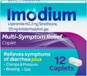 Imodium Multi- symptom Relief caplets, Loperamid Hydrochlorid & Simeticone Anti- Diarrheal Medicine for Relief of Diarré, Gas, Bloating, Cramp & Pressure, HSA / FSA Egnet, 12 ng